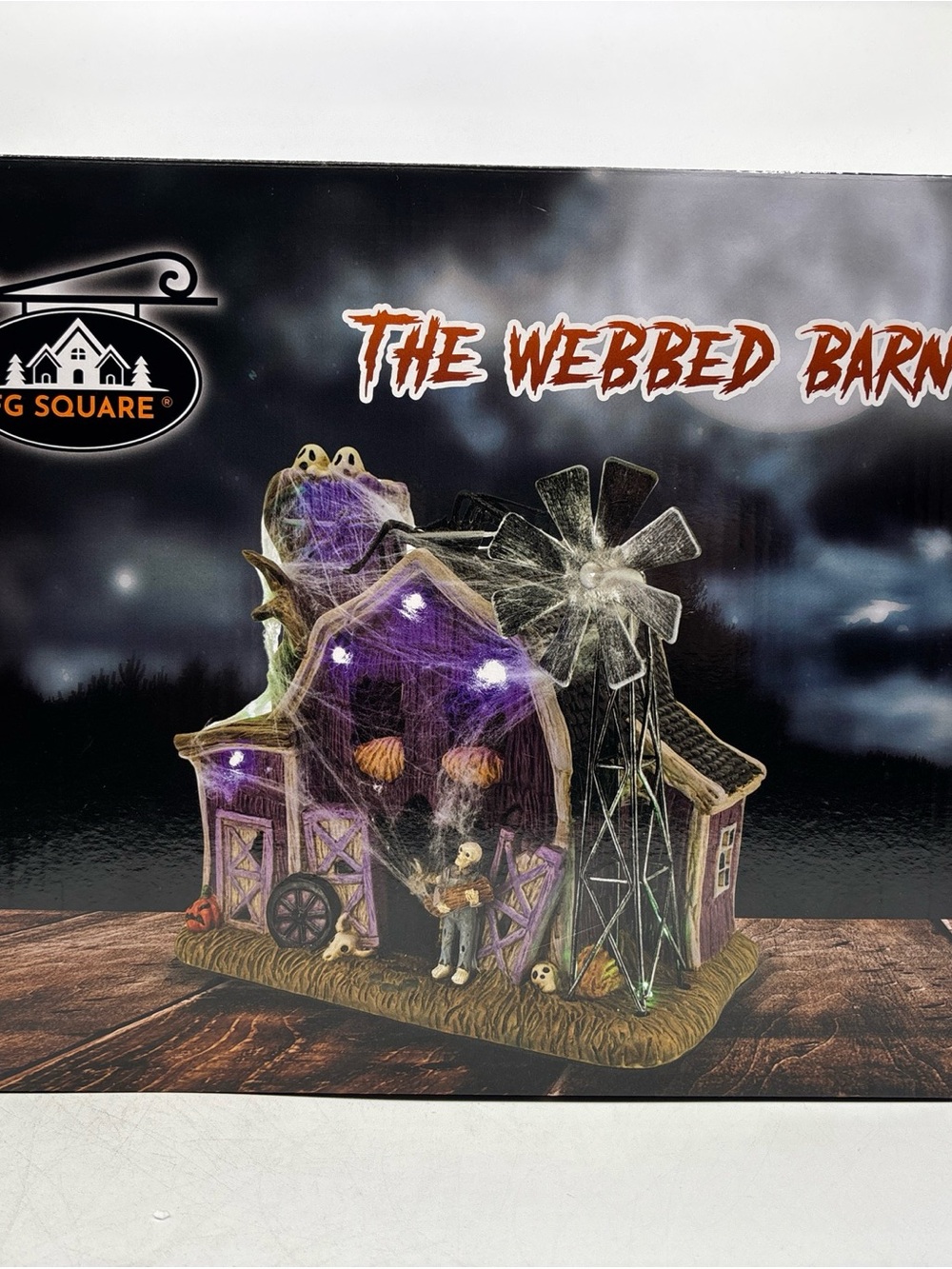 FG Square 8” The Webbed Barn Halloween Decorative Prop Hand Painted Porcelain - Picture 9 of 12